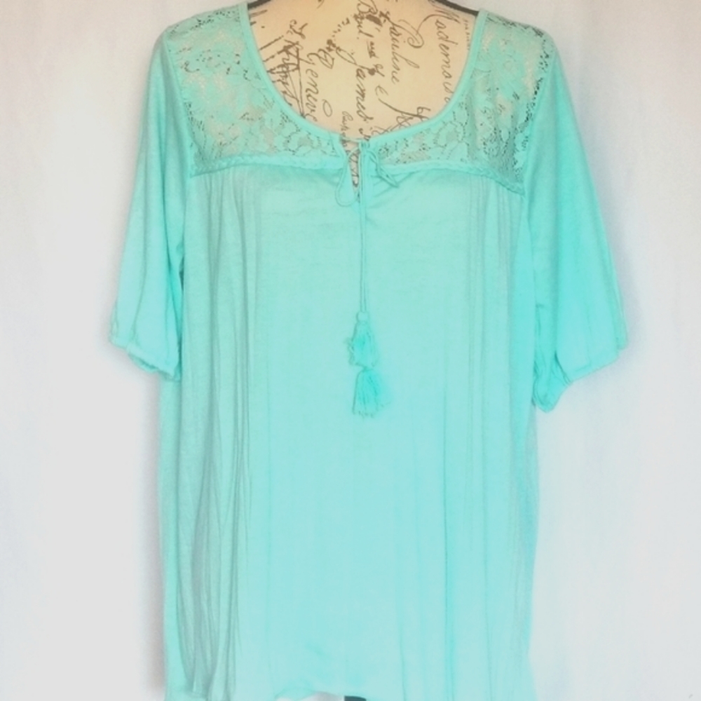 French Laundry Flowy Mint Green Top with lace front, size XL - Picture 4 of 8